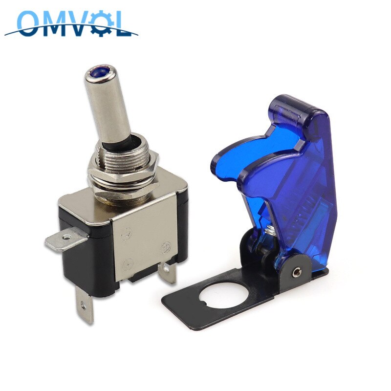 LED illuminated LED Toggle Switch With Missile Style Flick Cover Car Dash 12V 20A 3Pin: Blue