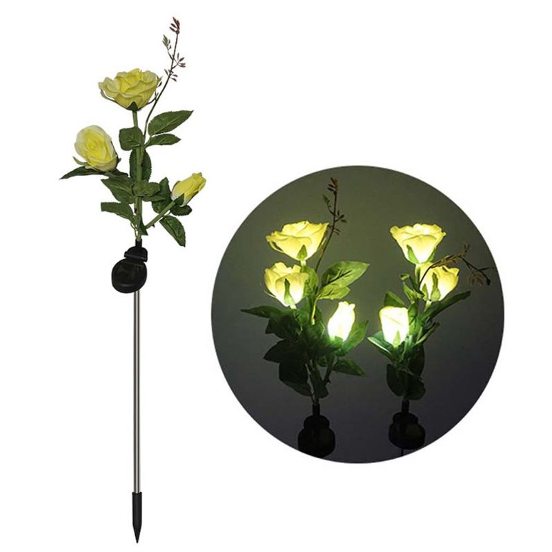 Simulación de luz LED alimentada por energía Solar, lámpara de iluminación de jardín resistente al agua con flor Rosa D0AF