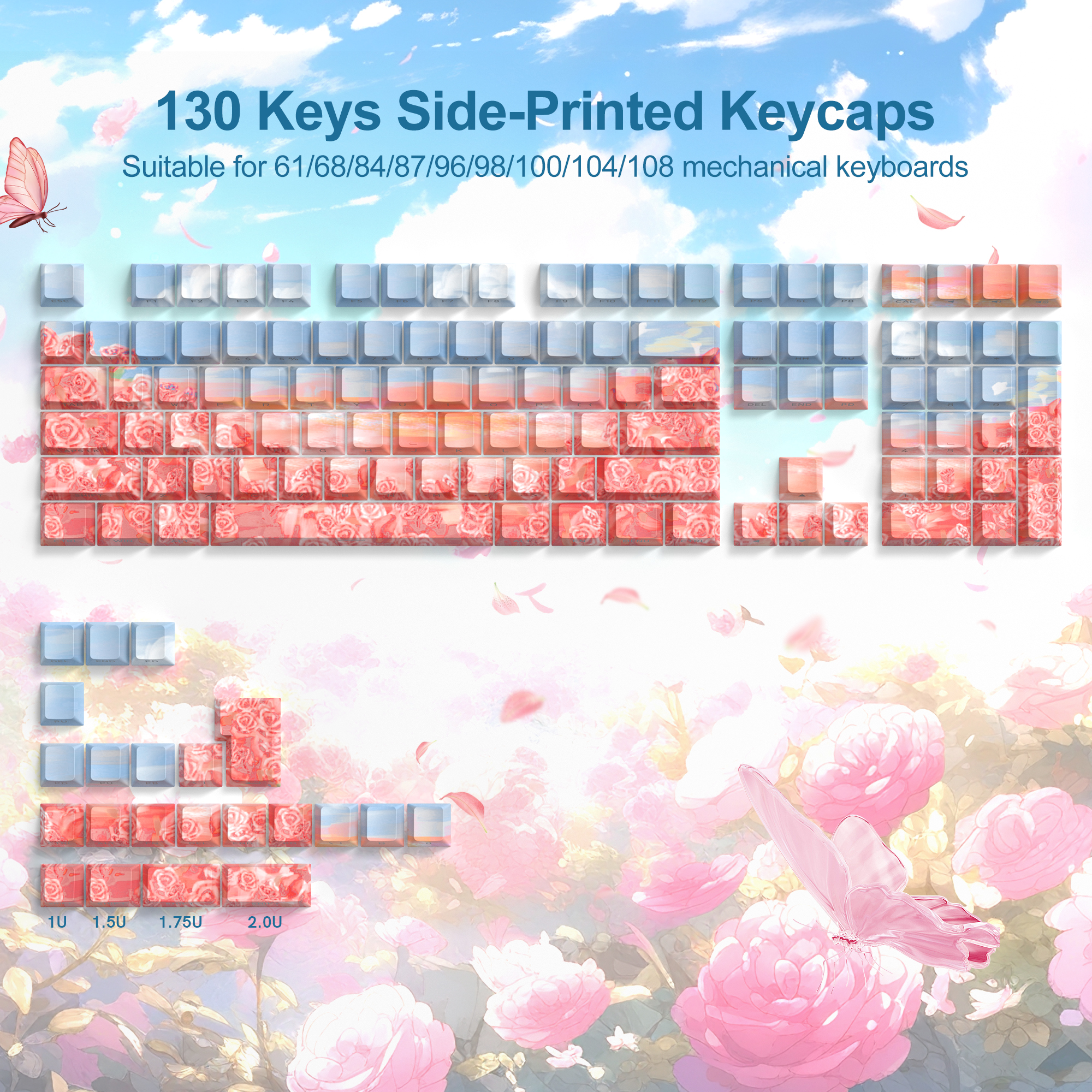 127 teclas que brilla a través de flor de ciruelo perfil de cereza Keycap PBT Keycap Dye-Sub Cherry MX interruptores para teclado mecánico de jugador: Negro