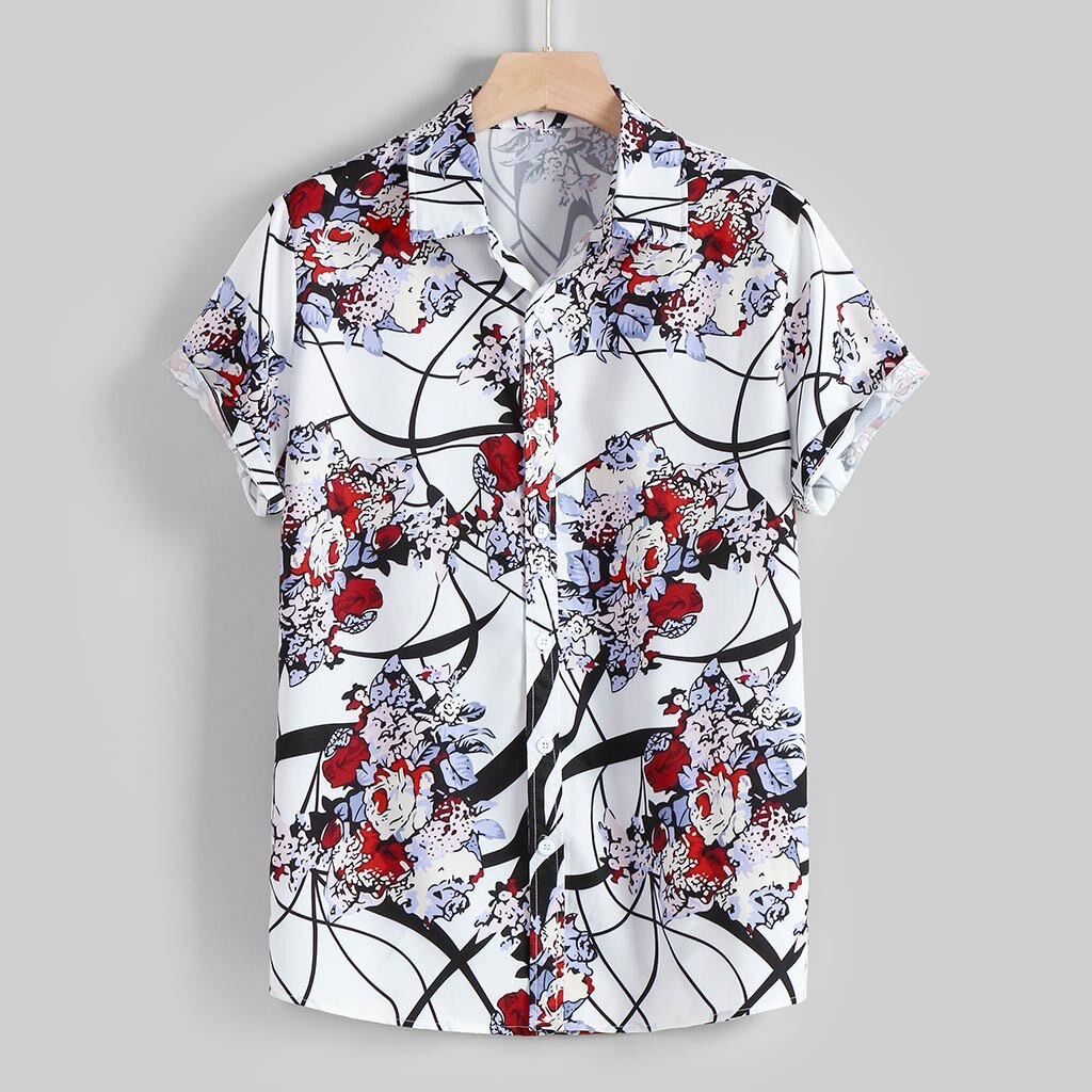 Zomer Mannen Shirts Hawaiian Shirt Top Blouse Mannelijke Kleding Bloemen Shirt Casual Gedrukt Down Korte Mouw Рубашка