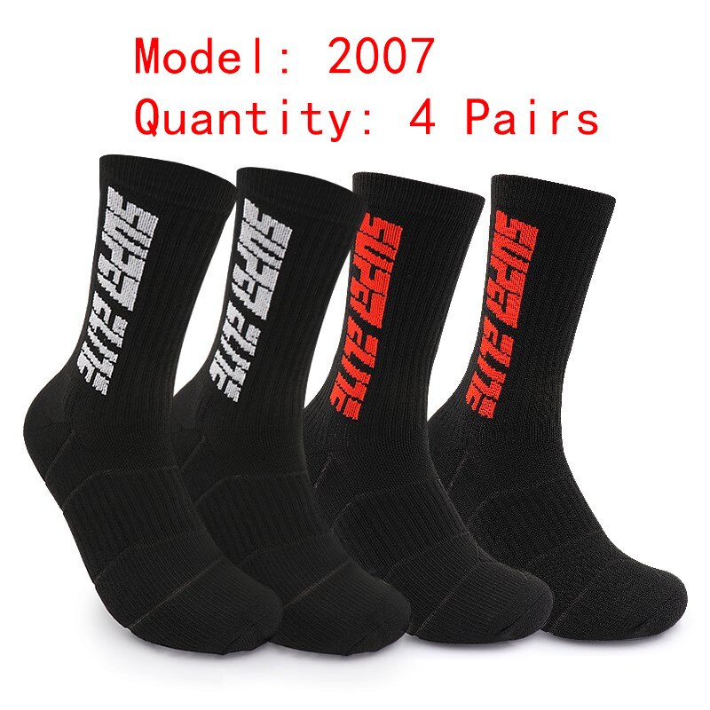 4 Pairs Sports Socks Crazy Letter Men Basketball Cycling Running Hiking Navy Sock Set With Terry Shock Absorption Walking Sock: 4