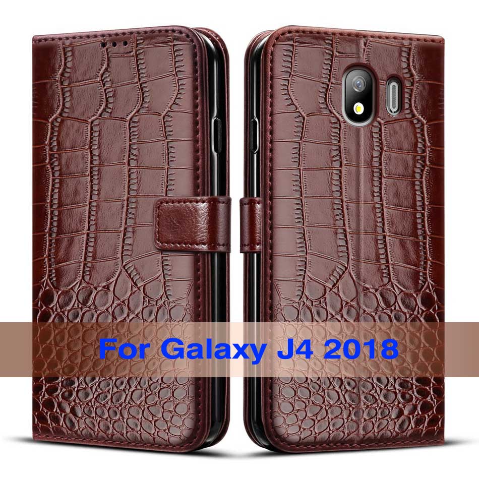 Voor Samsung Galaxy J4 Case Flip Leather Magnetic Case Voor Samsung Galaxy J4 J400 Telefoon Cover Voor Galaxy J4 j400F Case: Deep Brown