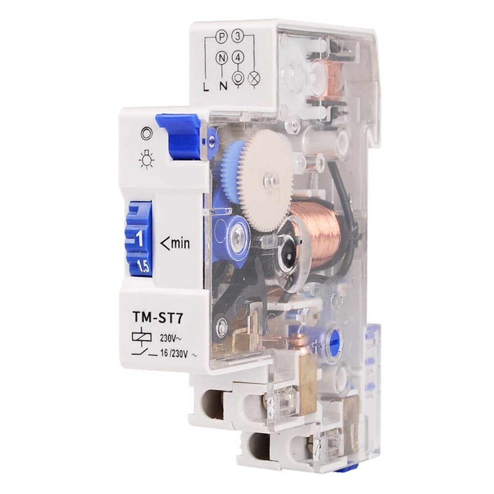 220v 7 minutter mekanisk timer 18mm enkelt modul din skinne trappe timer tid switch instrumenter