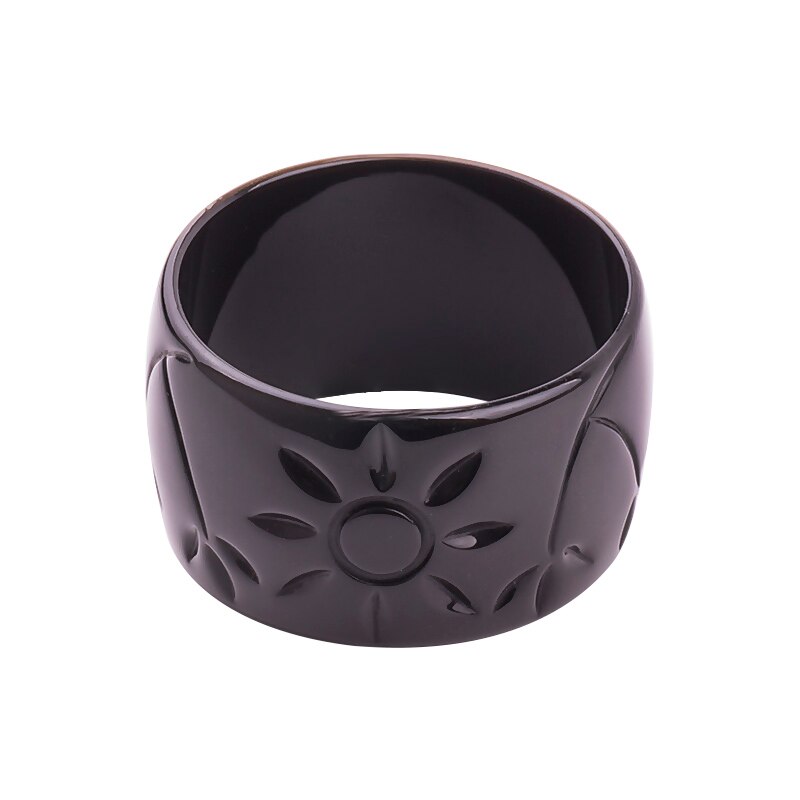 Brazalete de resina de con grabado de flores del sol para mujer, brazaletes de , Pulseras anchas acrílica para mujer, abalorio Simple, joyería para: black