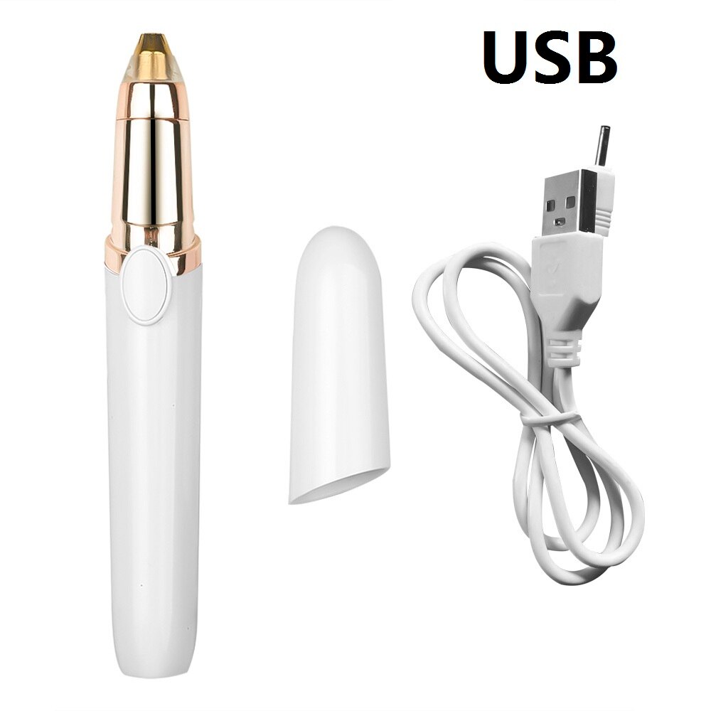 Elektrische Wenkbrauw Trimmer Mini Trimmer Voor Neus Lip Haar Epilator Wenkbrauw Facial Ontharing Pijnloos Eye Brow Scheerapparaat Voor Famale: USB white