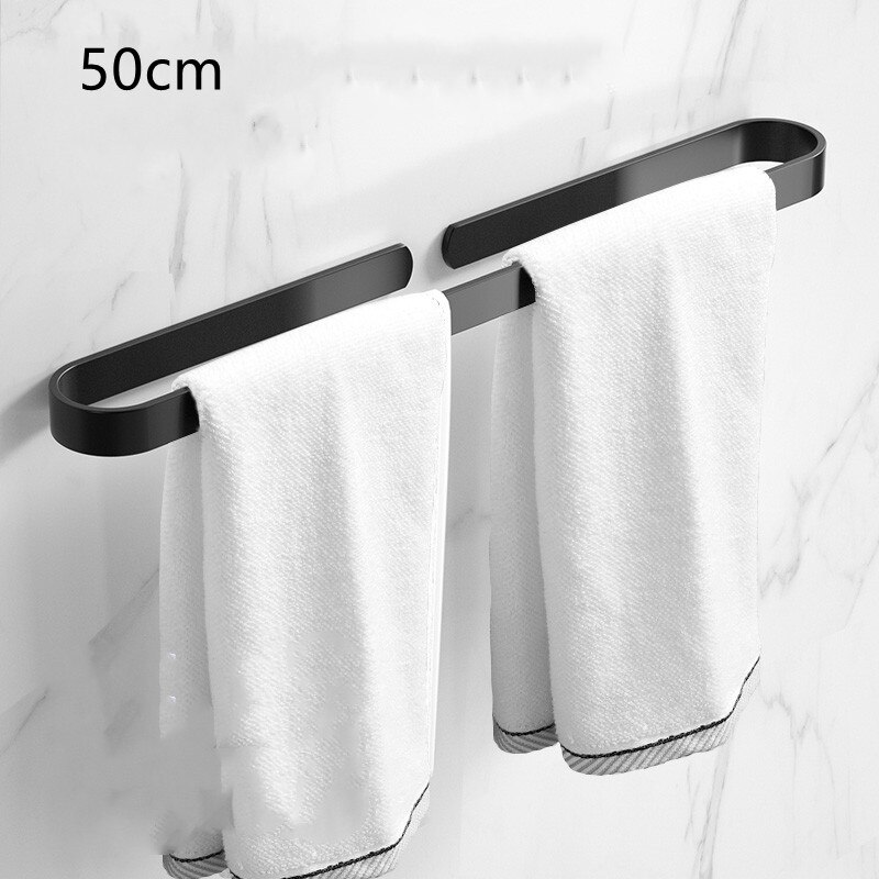 Toallero de aluminio sin clavos para baño, soporte de toalla de baño sin agujeros, color negro: black towel rack