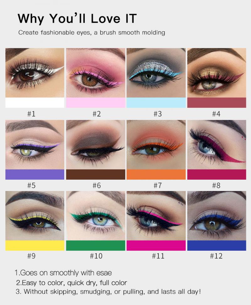 Bunte Neon- Grün Weiß matt Flüssigen Eyeliner Bleistift Wasserdicht machen-hoch Flüssigkeit Auge Liner Blau Gelb Augen Kosmetik Stift TSLM1