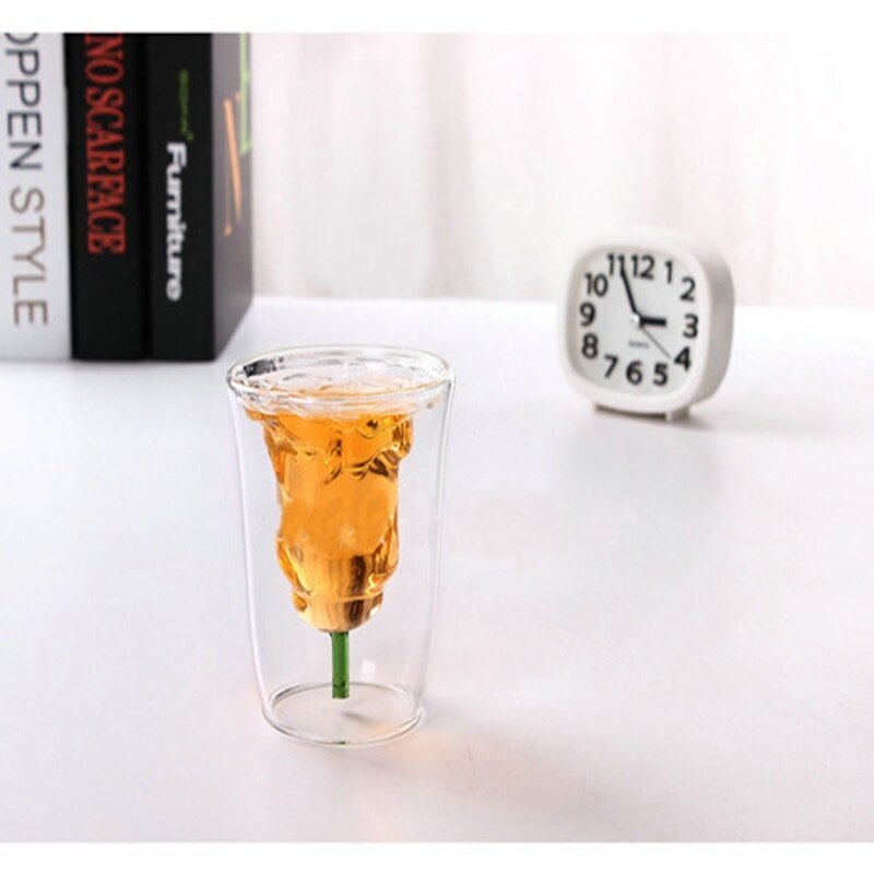 180 ml Bloem Vormige Dubbele Muur Rose Dubbelwandige Hittebestendige Koffie Bier Thee Melk Cup Whisky Glaswerk Bar Cocktail glas