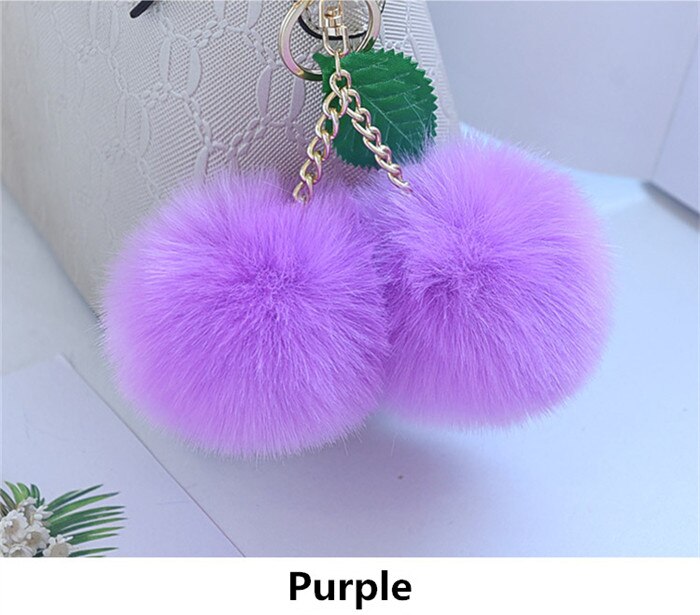 Leuke Pluizige Faux Konijnenbont Bal Pompom Sleutelhanger Cherry Gold Sleutelhanger Pom Pom Sleutelhanger Bag Charms Wedding trinket: Purple