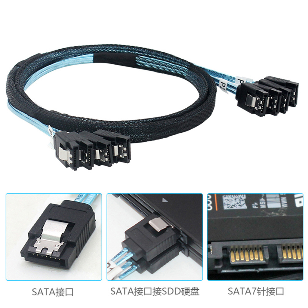 4/6/8 sata para 4/6/8 sata 4.0 7p fêmea 90/180 graus com malha trançada para servidor computador host ssd sata cabo adaptador de disco rígido