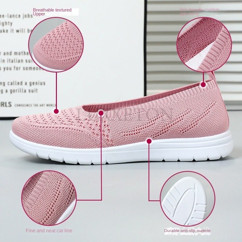 Women's Slip On Solid Color Shoes Summer Mesh Breathable Casual Shoes Walking Non Slip Platform Sandals Flats Loafers