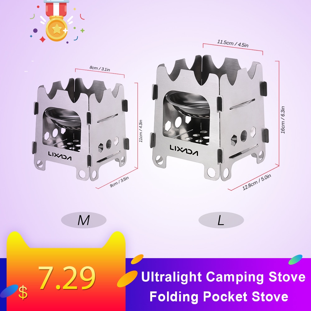 Lixada Titanium Stainless Steel Camping Stove Portable Ultralight Folding Wood Stove Pocket Stove Camping Fishing Hiking