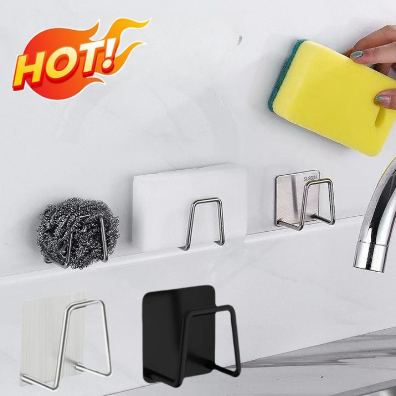 Ganchos de pared de acero inoxidable para fregadero, soporte de esponja autoadhesivo, organizador de cocina, estante de secado de drenaje, ganchos de pared, Bola de alambre, almacenamiento de trapo
