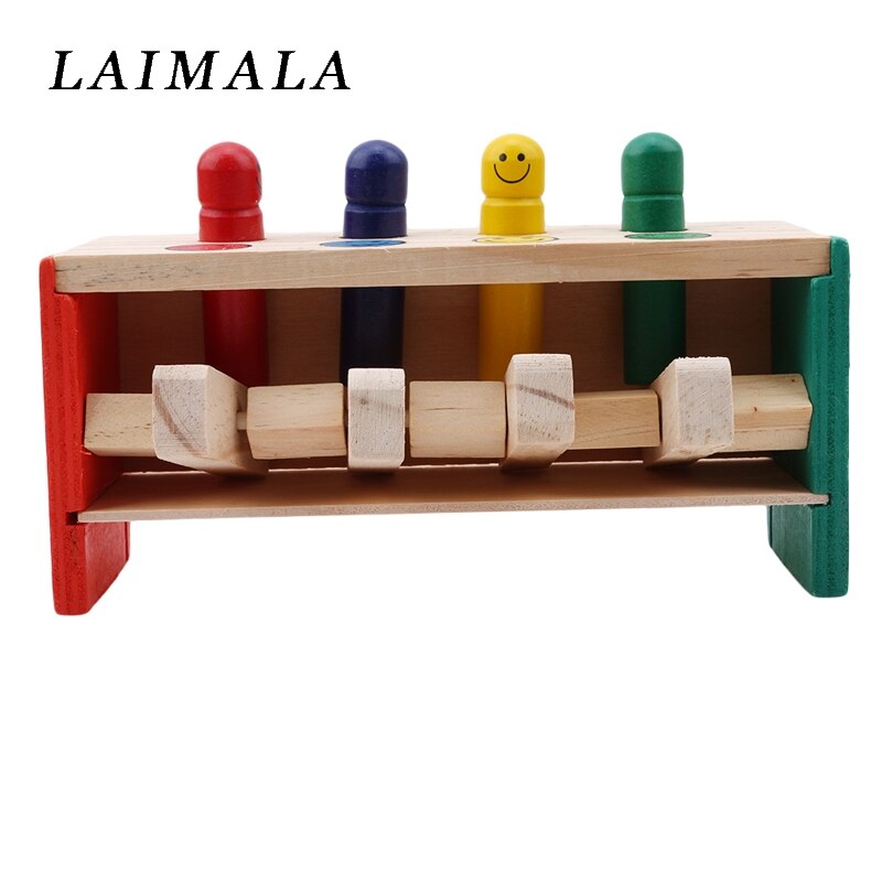 1 Set Houten Percussie Speelgoed Voor Kinderen Stampende Bench Vliegende Man Klop Speelgoed Kleur Willekeurige Baby Kids Leuk Spel