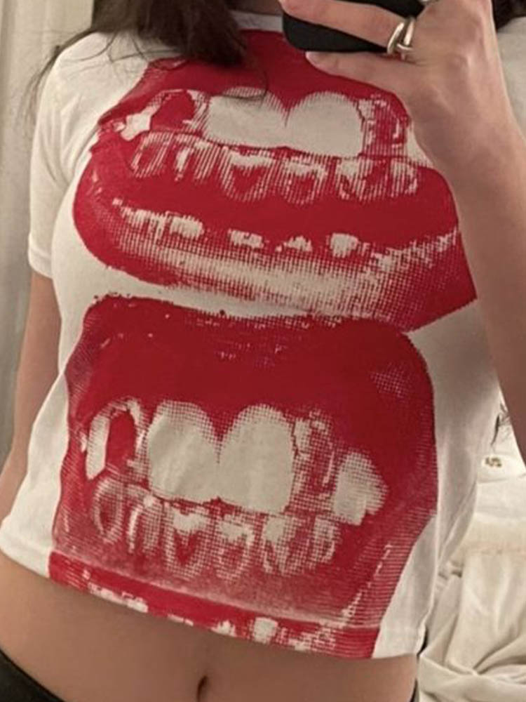 Punk Y2K bébé manches courtes haut gothique rue T-shirt femmes loisirs basique T-shirt femmes 2024 haut d'été E filles gothique EMO
