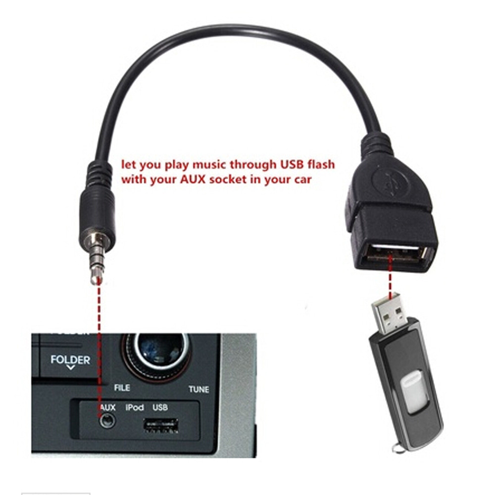3.5mm Male Audio AUX Jack to USB 2.0 Type A Female OTG Converter Adapter Cable Sep26