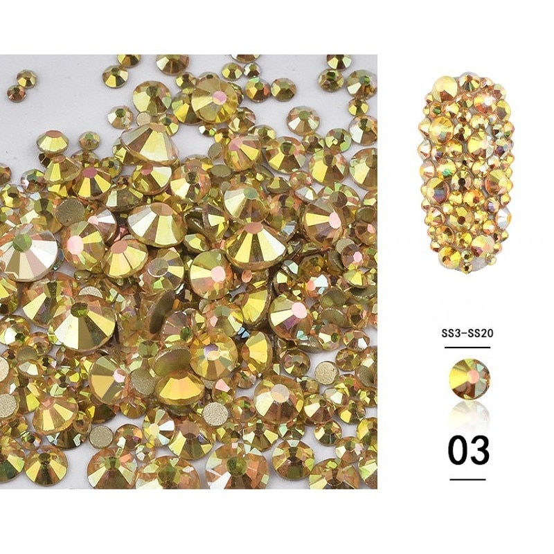 1440 Stuks Gemengde Maten SS3-SS20 Kristallen Gold Ab Stones Niet Hotfix Plaksteen Nail Steentjes Voor Nagels 3D Nail Art Decoraties gems