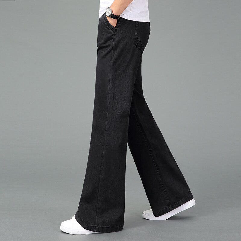 Pantalones vaqueros largos de pierna ancha para hombre, pantalón informal azul campana, pantalones Vaqueros bootcut, primavera: black / 28