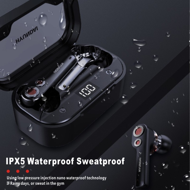 HYUNDAI HT98 double dynamique Ture sans fil écouteurs HIFI stéréo Bluetooth 5.0 AI contrôle tactile paire automatique 600mAH longue veille