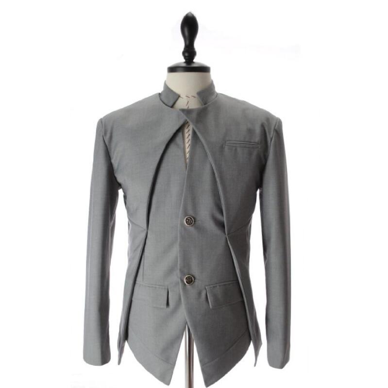 Høst menn casual slim fit blazer masculino asymmetrisk dressjakke herre business hvit blaser sanger scene kostymer