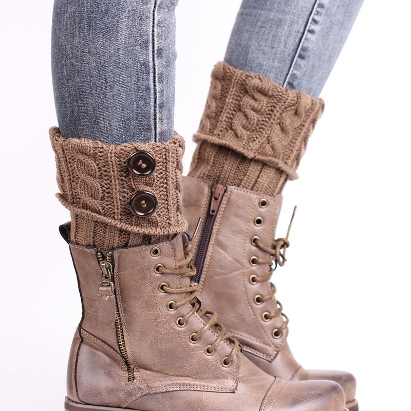 2 piezas de calentadores de piernas de Invierno para mujer, botas tejidas al Crochet, puños elásticos, botas cortas, calcetines, botas cálidas informales negras de , calcetines calentadores de la pierna calcetines: 05 Brown