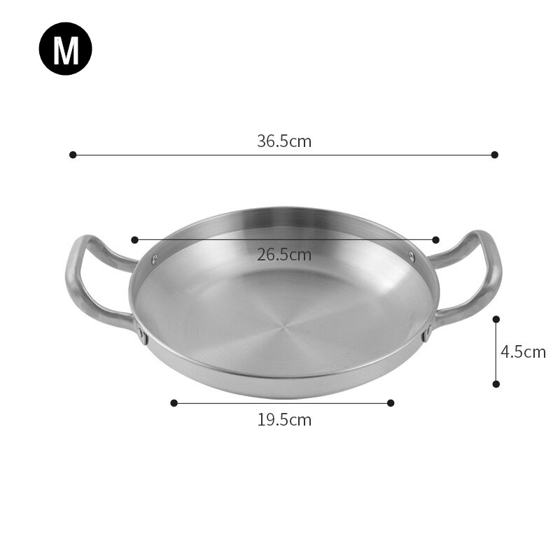 Seafood Rice Pot Stainless Steel Double Handle Pans Home Cooking Pot Frying Picnic Plates Cookware Pot Flat Bottom Dry Pot: Silver M