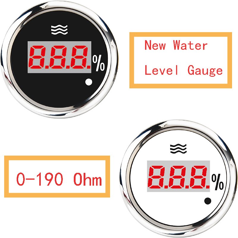 Jauge de niveau d'eau numérique Marine 0-190 Ohm/ 240-33 Ohm indicateur de niveau d'eau de bateau 12V/24V avec alarme adaptée pour Yacht de voiture
