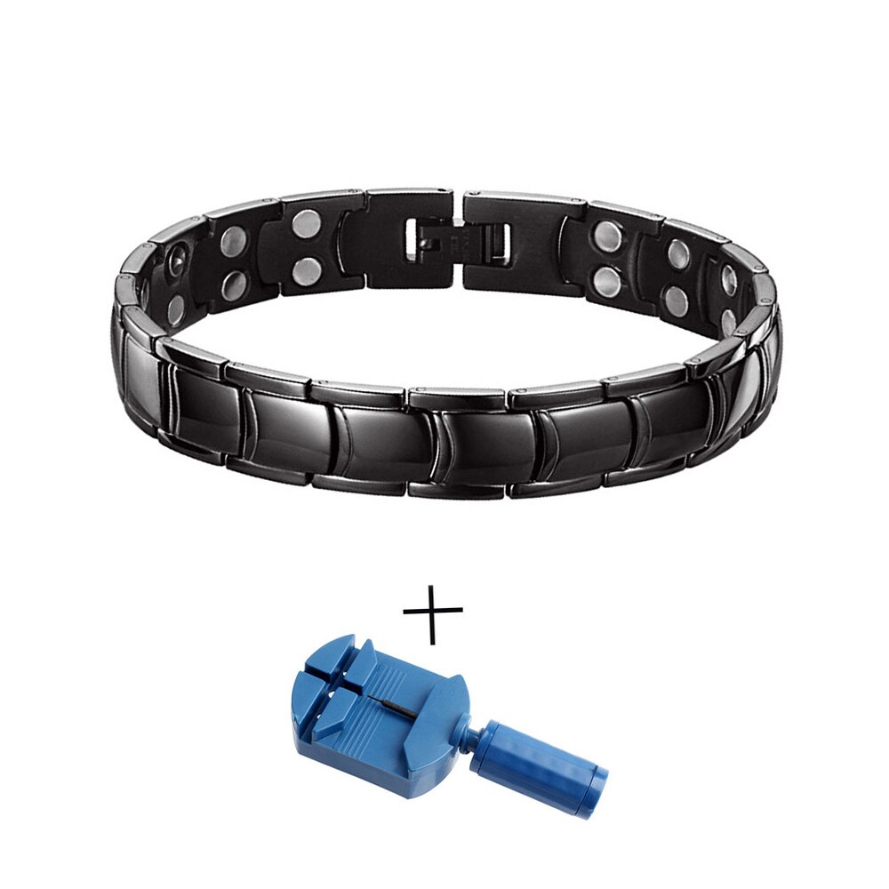 FINE4U B388 Heren Titanium Magnetische Armbanden Pijn Bij Artritis Met Dubbele Rij Sterkte Hametite Zwarte Magneet Armband: Black2