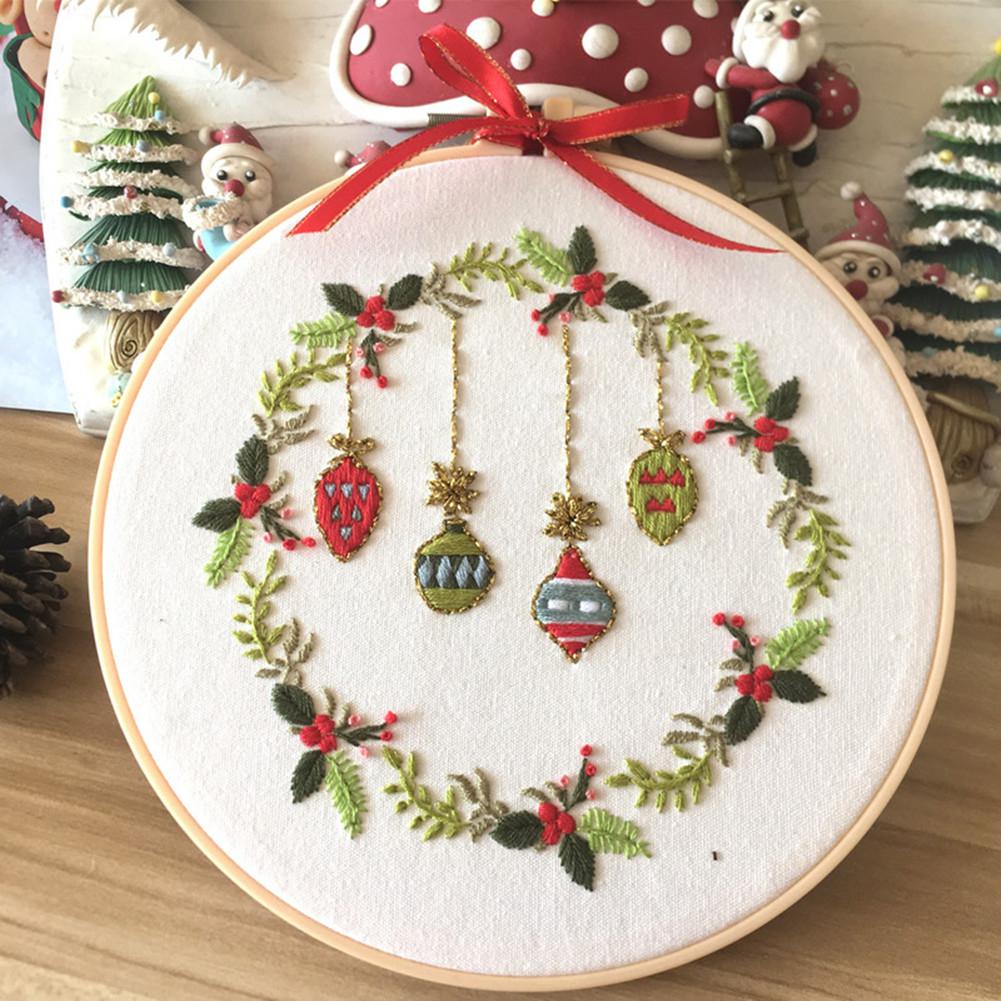 Diy jul broderi til begyndere voksne krydsstingmønstre startpakker med bambus broderiramme diy sy forsyninger