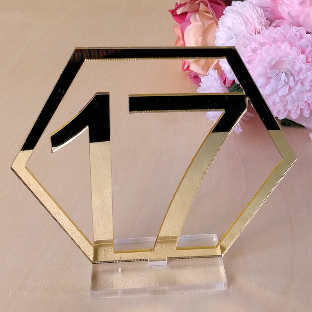 Hexagon Table Number Signs for Birthday Party Wedding Decor Seat Card Craft Party Silver or Gold Acrylic Geometric Number