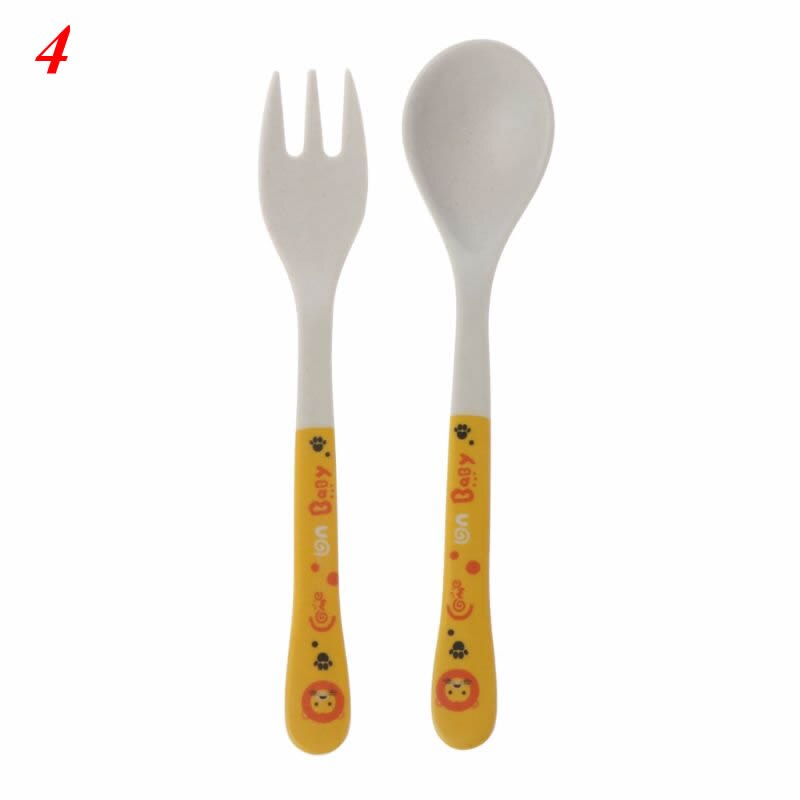 2 stuks/set bamboevezels milieuvriendelijk schattige lepel vork kinderservies baby lepel vork: 4