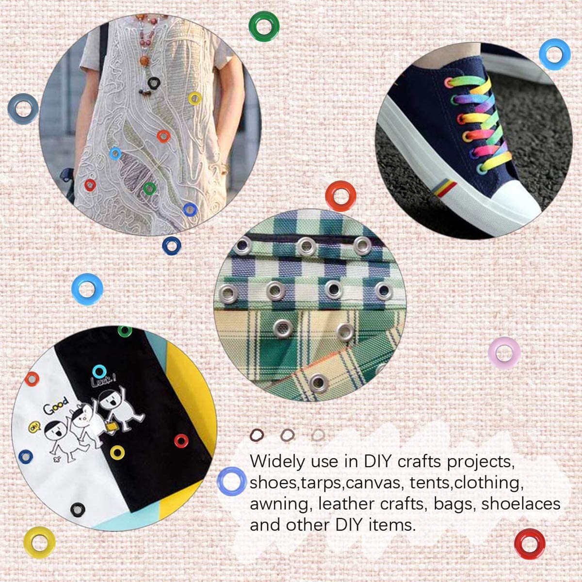 500pcs Eyelet Set 5mm Metal Eyelets in 10 Colours with Installation Tools for DIY Bag Shoes and Clothing Making Clothes, Leather