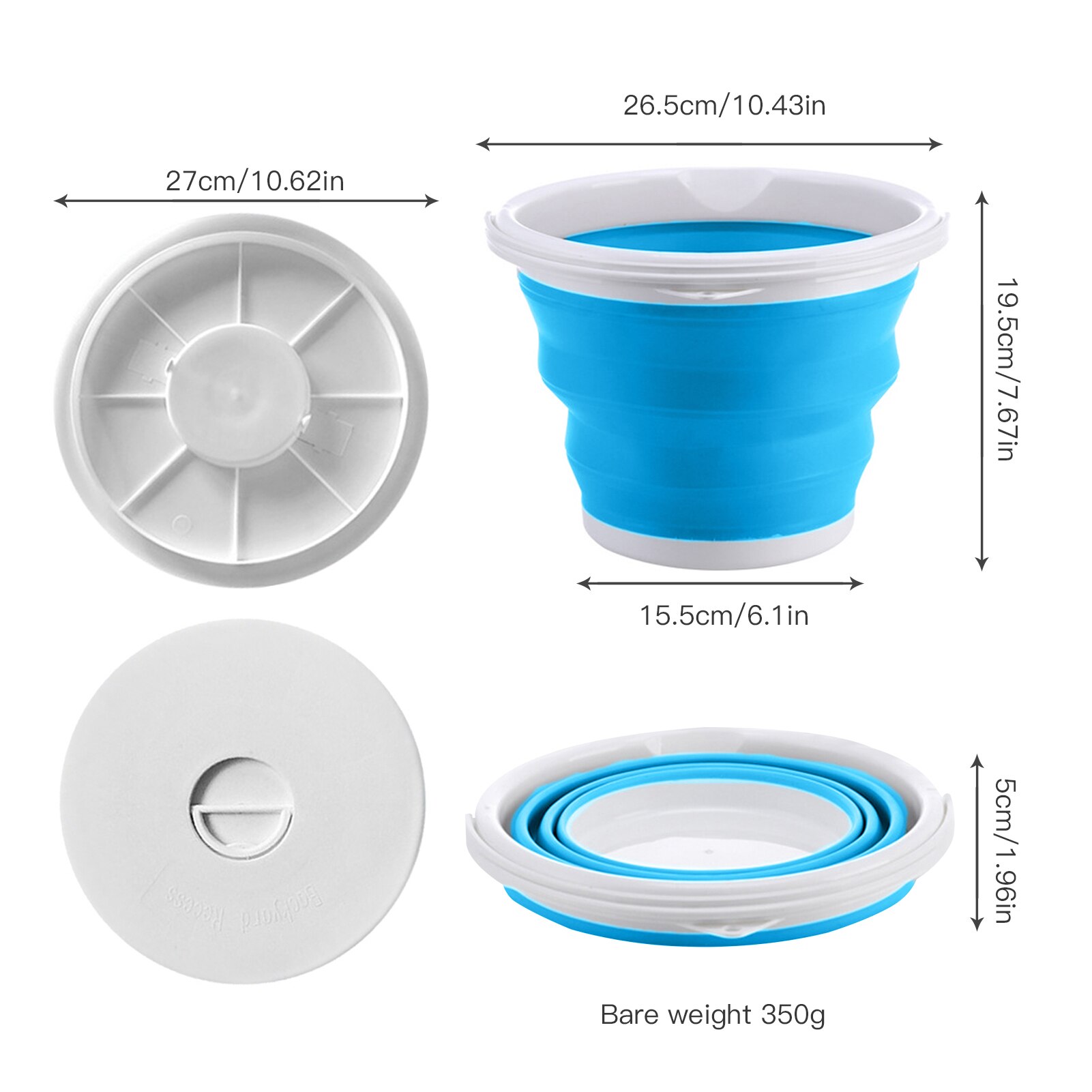 Seau pliant en plastique de 1,5 l – 10l, seau pliant pour la pêche, lavage de voiture, seau de pêche en plein air, Camping, salle de bain, outil de cuisine: 5L Blue with lid