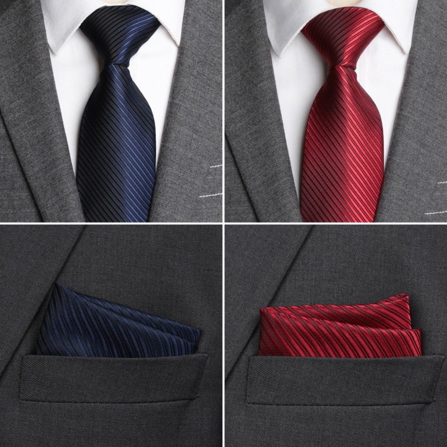 Herre slips solidt lommetørklæde slips manchetknapper sæt stribe slips til mænd cravat fest mand brudekjole tilbehør
