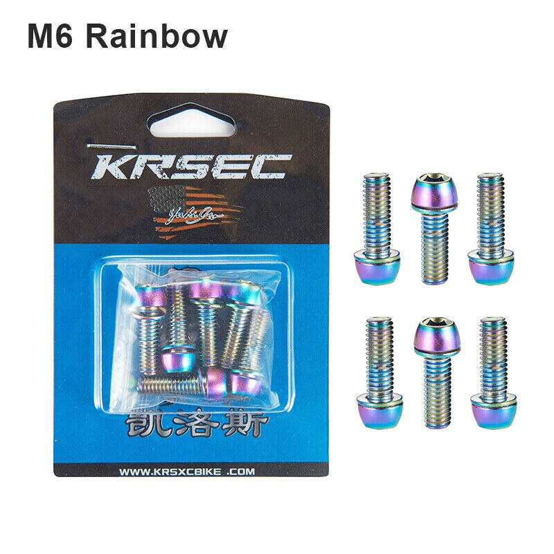 Krsec M6/M5 Stuurpen Bouten Titanium Kleur Mtb Fiets Stuurpen Schroeven Rvs Vaste Bout Stuurpen Schroef fietsen Onderdelen: M6 Rainbow
