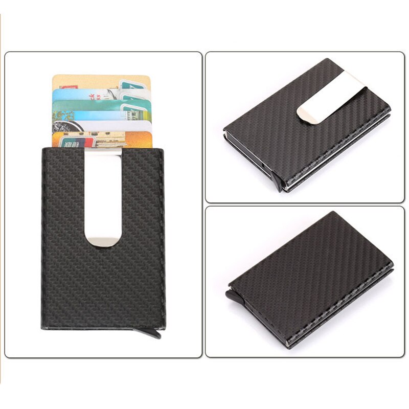 BISI GORO RFID fibra de carbono caja única cartera PU cuero Protector tarjeta de crédito titular Slim Card Case tarjetero hombre