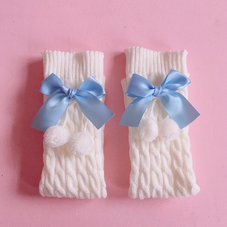 Lolita japonaise douce fille jambière boule tricoté couvre-pied femmes jambières chaussettes tas chaussettes filles couverture de réchauffement des pieds: blue