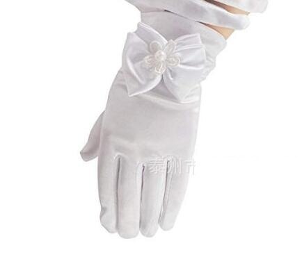Gants en Satin pour petites filles, accessoires de mariage, de fête, de fête, de cérémonie, de nœud papillon, courts: WHITE
