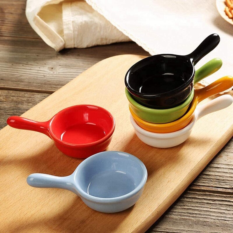 LUDA 6 Pcs Ceramic Sauce Plate Colorful Mini Bowl Set Sauce Garnish Tableware Condiment Seasoning Plate Can Be Stacked