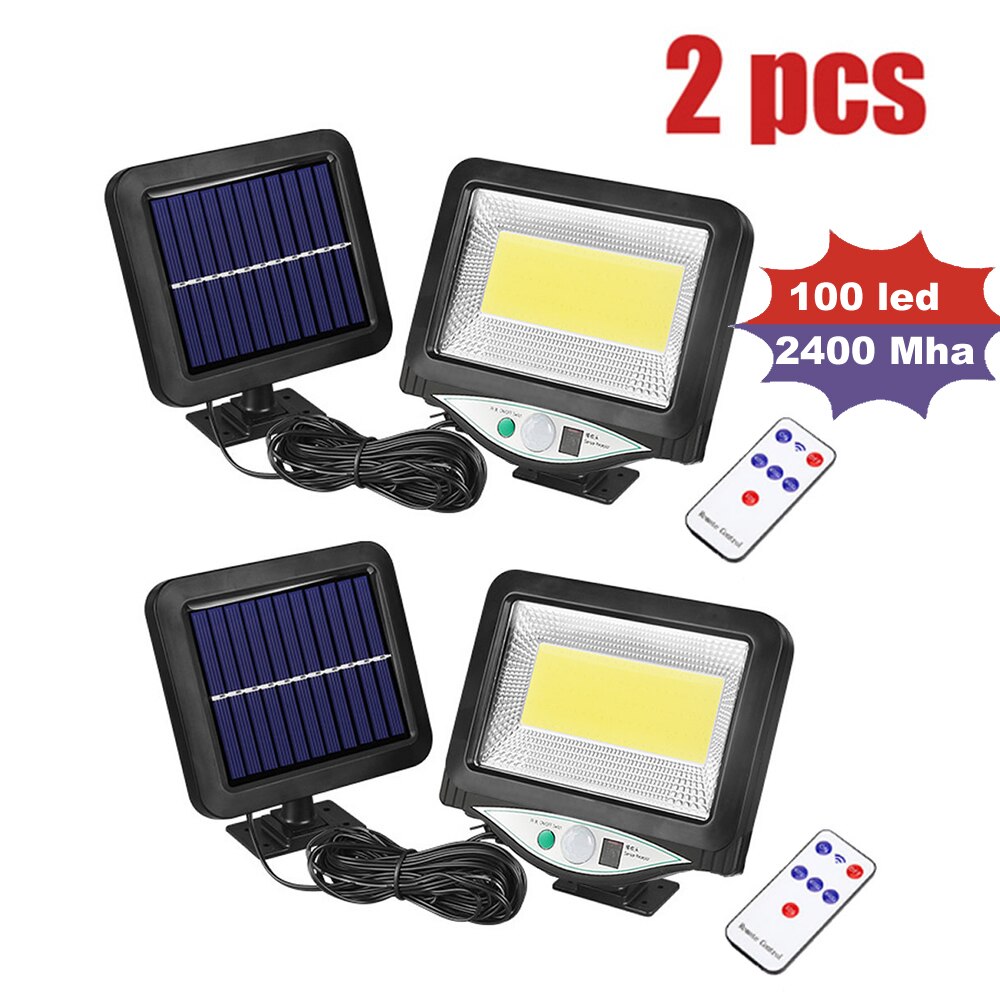 LEDs Solar Panel Power Light PIR Motion Sensor Separable Wall Lamp Outdoor Path Yard Garden Fence Night Light remote 3 modes: 2400Mha 100led 2pcs