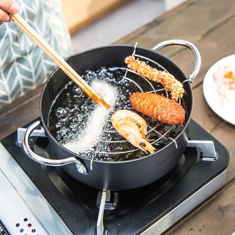 Japanse Stijl Frituren Pot Maifan Stone Anti-Stick Tempura Frter Pan Gebakken Kip Pot Koken Gereedschap Keukengereedschap zwart