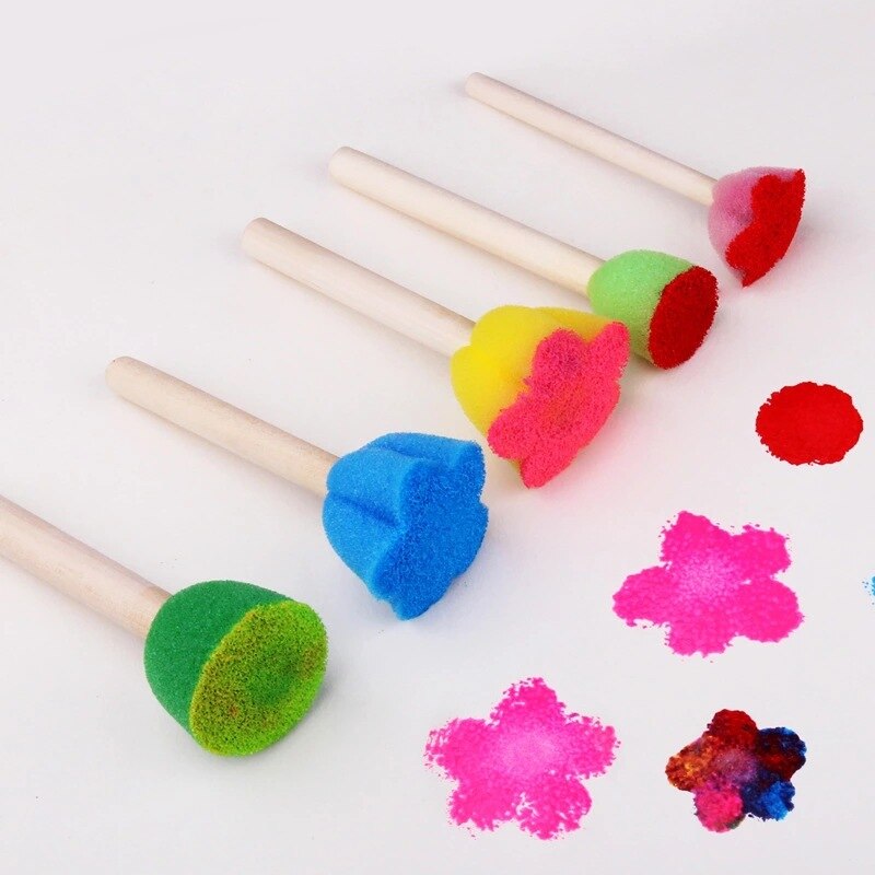 Kids Early Learning Sponge Painting Kit Child Early Education Paint Set 30 Pieces Sponge Drawing Shapes Paint Brushes