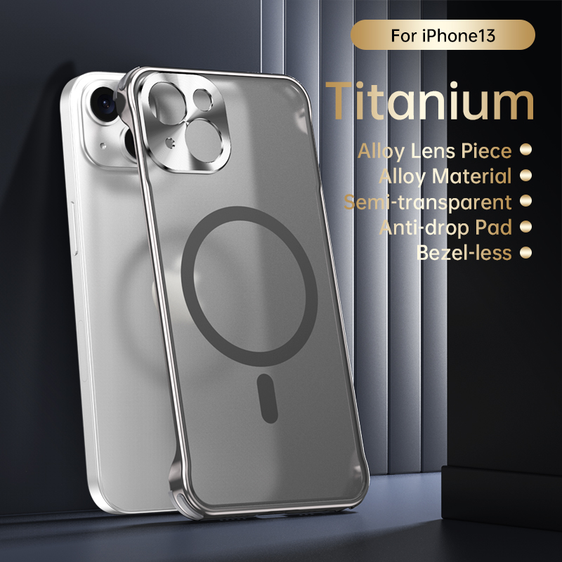 Metal Frameless Fall Protection Case Magsafe matte Wireless Charging Case For iPhone 15 14 13 Pro Max Series Magnetic Phone Case: Plastic / Beige