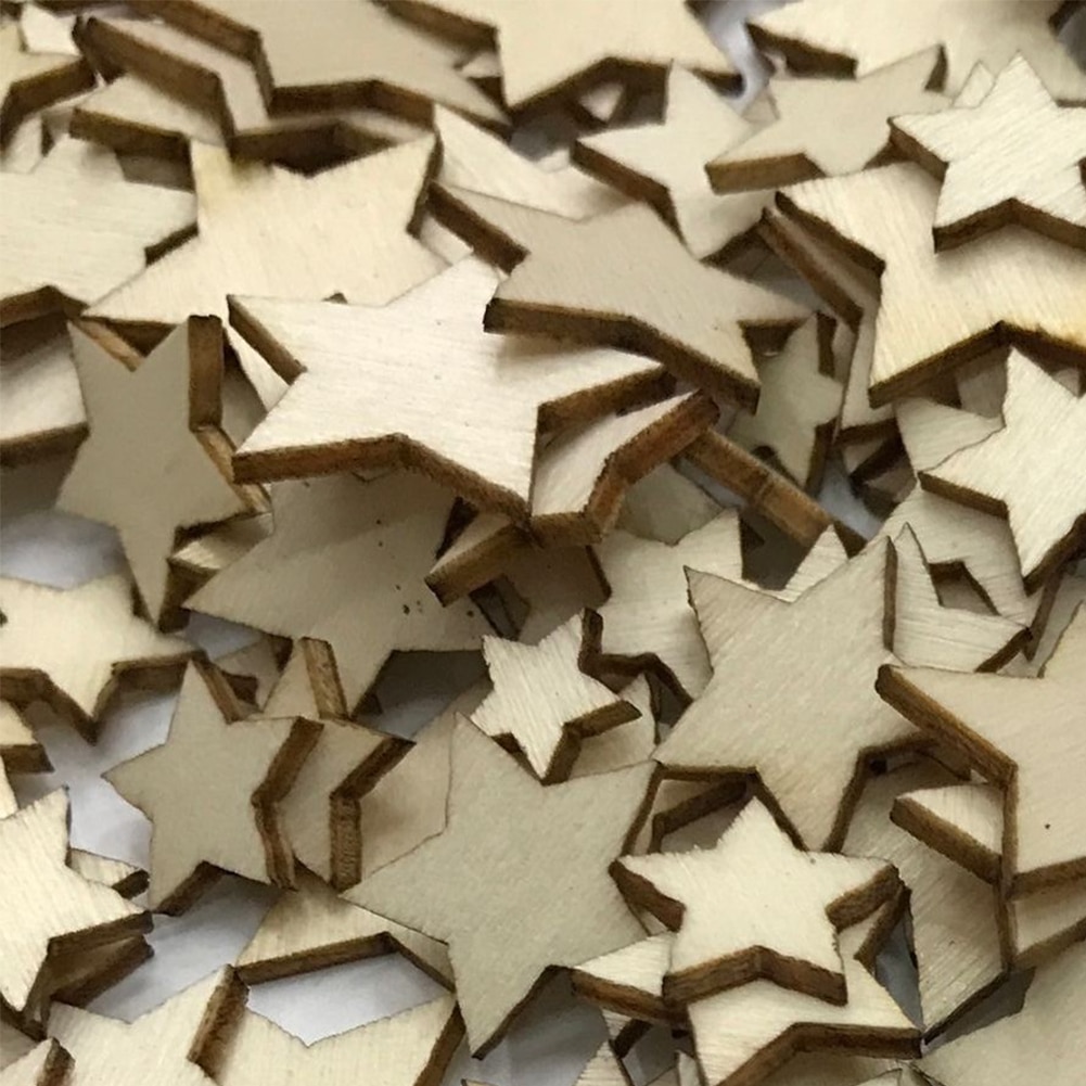 Handmade Ornaments Buttons Scrapbooking Size Mixing Light Weight Supplies Graffiti Wooden Stars DIY Crafts Embellishments
