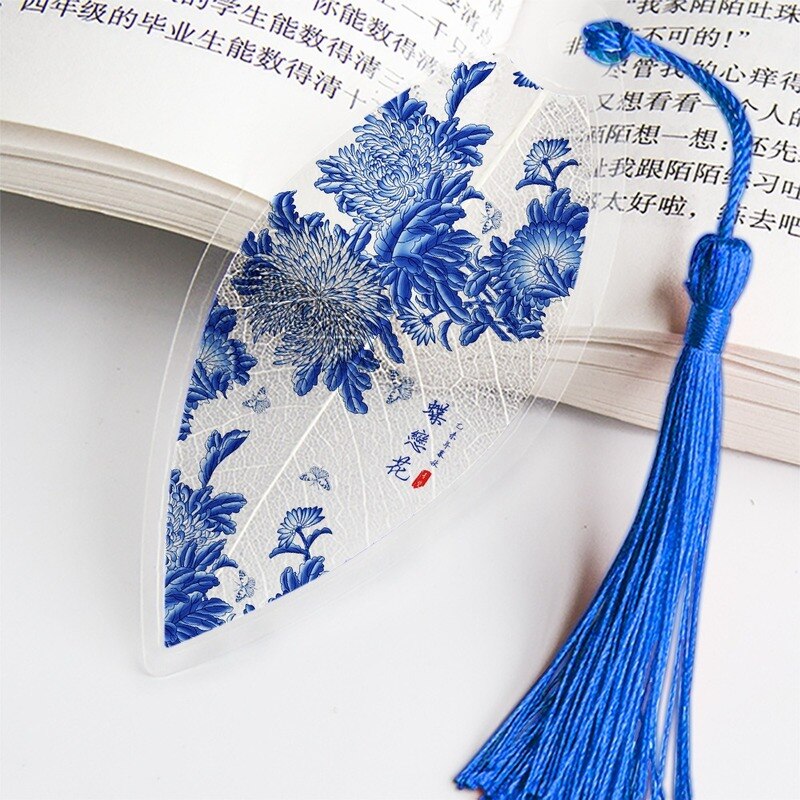 Creatieve Chinese Stijl Bladwijzer Met Kwastjes Mooie Blauw En Wit Porselein Bladader Voor Vriend Student Schoolbenodigdheden