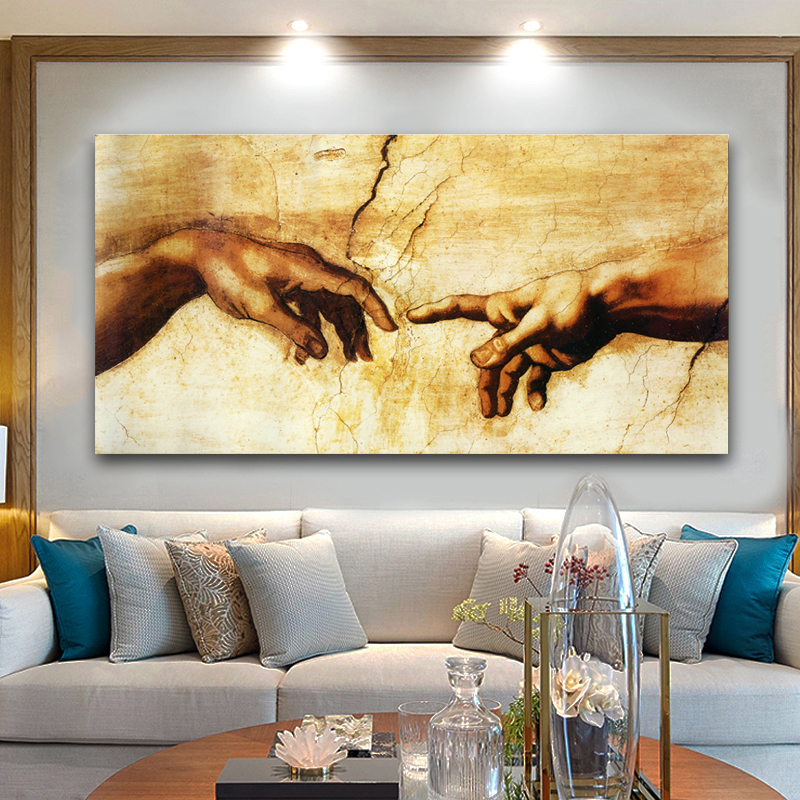 Canvas Schilderij Schepping van Adam! Hand van god! Klassieke Religie Muur Foto 'S Voor Woonkamer Beroemde Art Print Posters