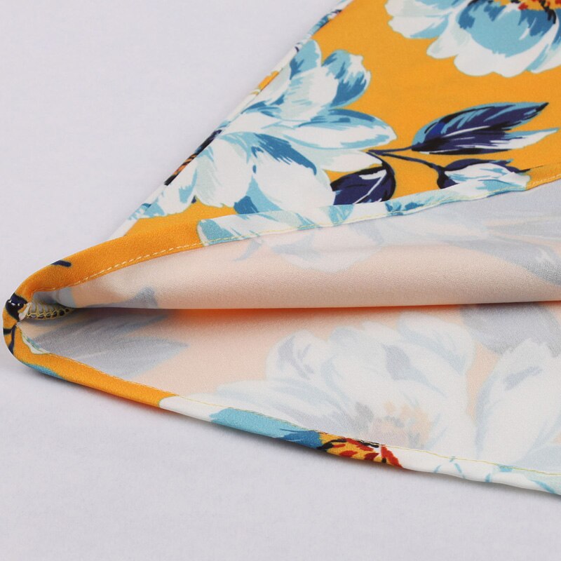 Tonval orange med blomster slips hals kort ærme sommer blomster kjole afslappet kvinder en linje vintage retro skater kjoler