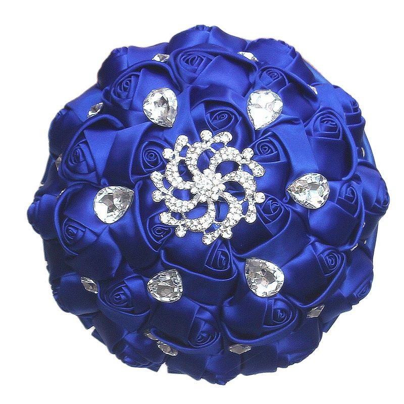 Wifelai-Een Prachtige Bruiloft Bloemen Royal Blue Zijden Lint Rose Bruidsboeketten Holding Bloemen Met Crystal Buque De Noiva w291