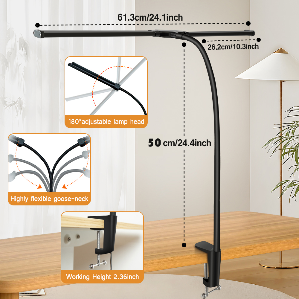 Lampada da tavolo con clip a LED a doppia testa Lampada da tavolo per architetto Lampada da lettura per computer dimmerabile continua per illuminazione da lettura per ufficio domestico