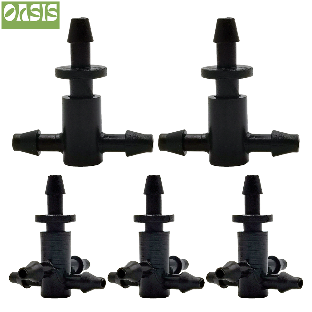 OASIS-manguera recta de 3/5mm con púas de 20 piezas, conector rápido de riego por goteo para jardín, con divisor de 2 vías y 4 vías